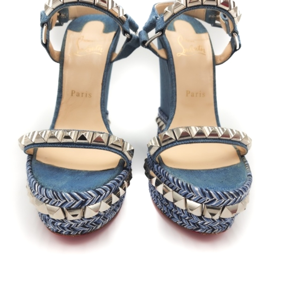 Christian Louboutin Denim Platform Studded Espadrille Sandals Shoes EU 38 - Picture 4 of 10